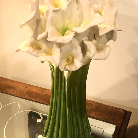 VTG Ibis & Orchid Calla Lily #301 Hand Cast Bonded Painted Marble Art Vase 13" - Picture 5 of 12